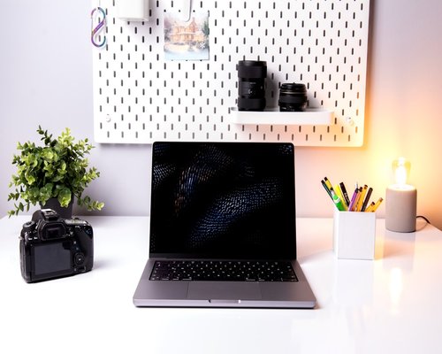 Laptop workspace prepared for a calm visual break